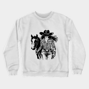 western cowgirl leading horse Crewneck Sweatshirt